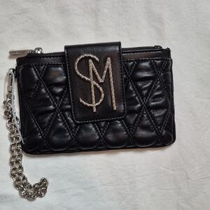 Steve Madden Black Quilted Leather Chain Wallet